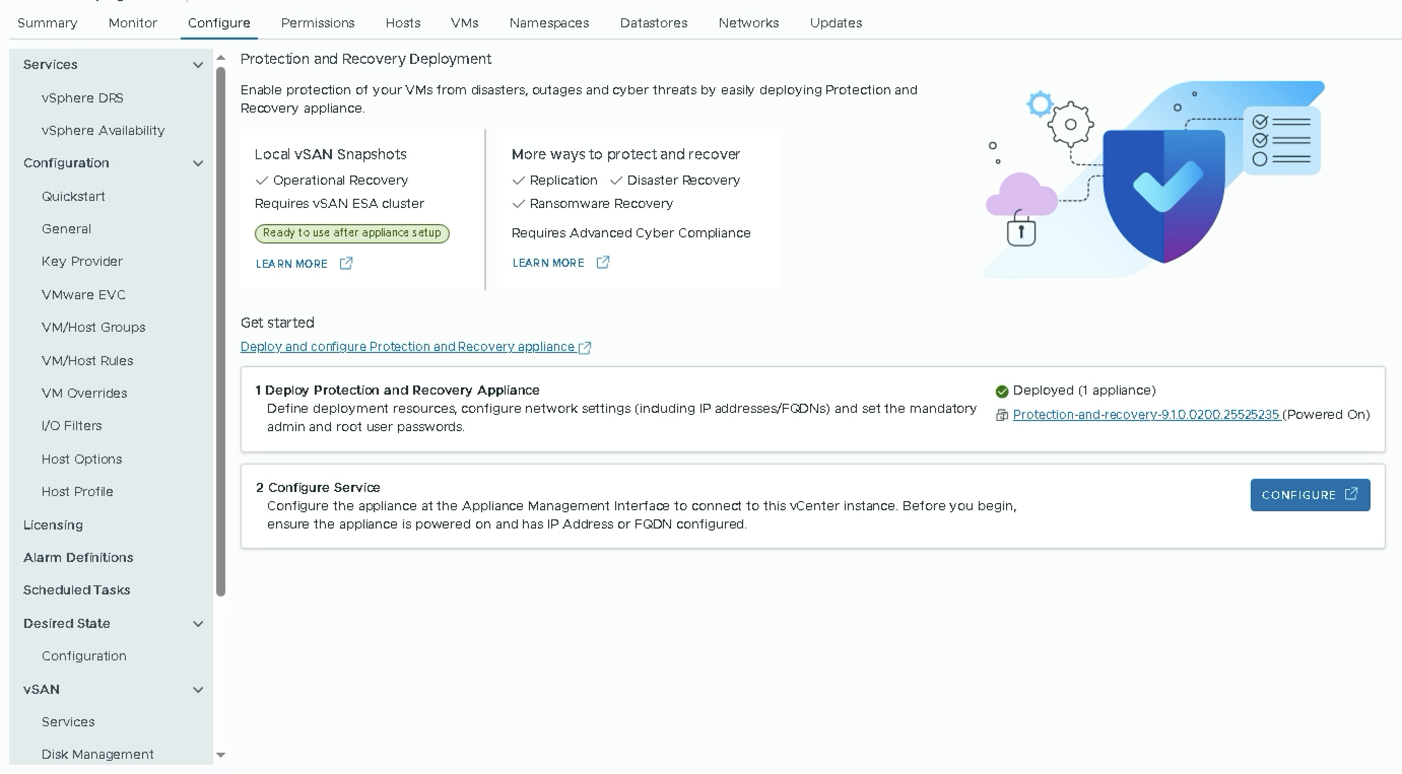 Appliance powered on — CONFIGURE button now active